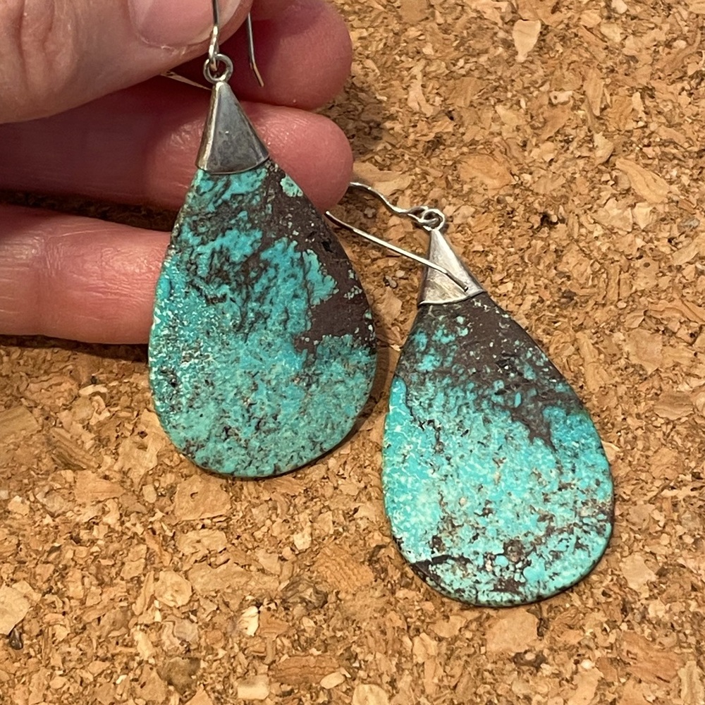 Turquoise and sterling teardrop vintage earrings